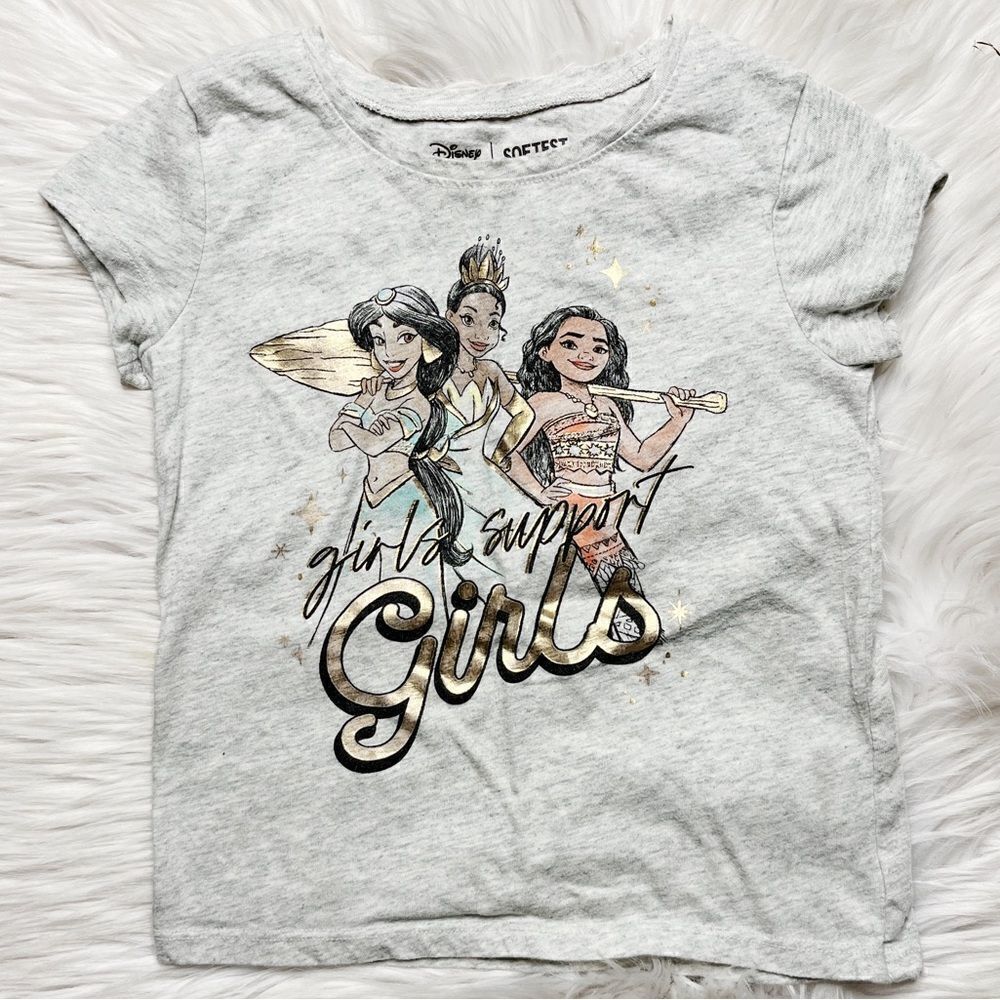Disney Softest Tee Princess Girls Support Girls Short Sleeve Shirt Grey 5T - Picture 1 of 4